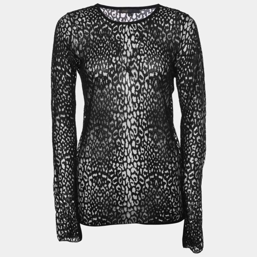 Maje Black y Leopard Print Long Sleeve Top